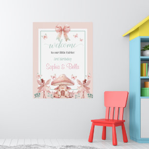 Póster Chicas de hadas Mushroom House Ribbon Twins Cumple