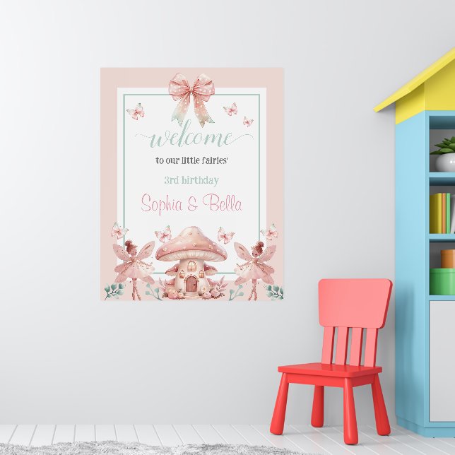 Póster Chicas de hadas Mushroom House Ribbon Twins Cumple (Guardería 1)