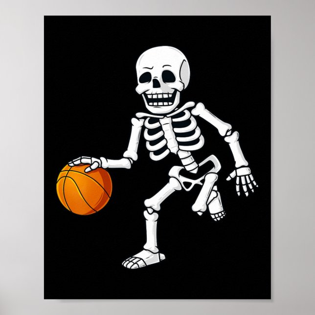 Póster Chicas de Halloween Skeleton Dribbling Baloncesto (Frente)