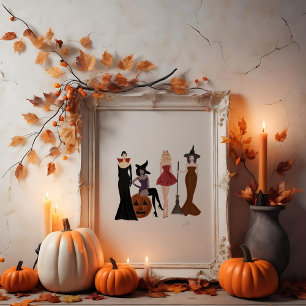 Póster Chicas de Halloween, sketch de moda, brujas,