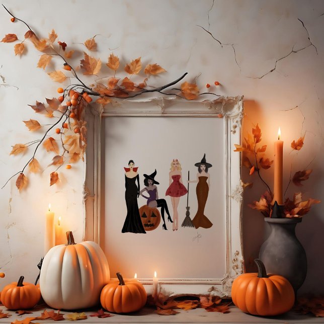 Póster Chicas de Halloween, sketch de moda, brujas, (Subido por el creador)