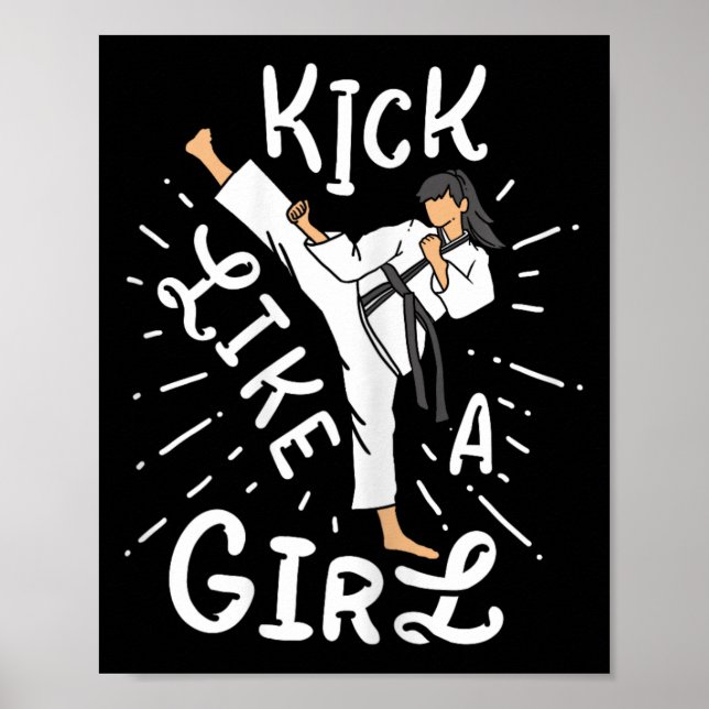 Póster Chicas de Karate Kicking Como un Kickboxing Taekwo (Frente)