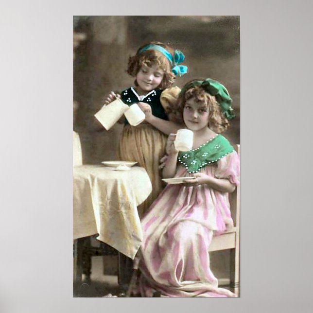 Póster Chicas de la época bebiendo té, 1910 (Frente)