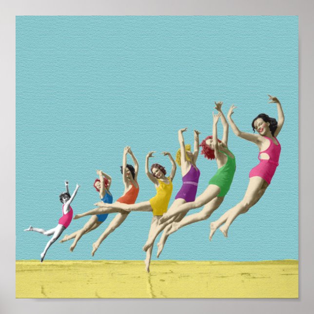 Póster Chicas de la época saltando a la playa (Frente)