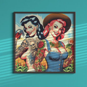 Póster Chicas de los agricultores en tatuaje