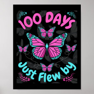 Póster Chicas De Mariposa Escolar De 100 Días Sólo Volan
