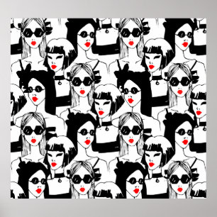 Póster Chicas de moda, modelo, gafas de sol, patrón vinta