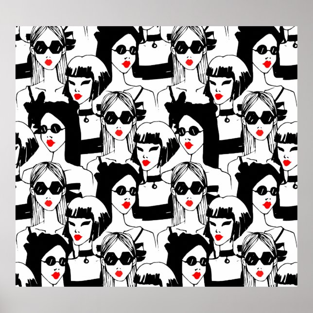 Póster Chicas de moda, modelo, gafas de sol, patrón vinta (Frente)