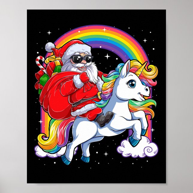 Póster Chicas de navidad de Santa Riding, unicornio (Frente)