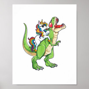 Póster Chicas de niños de Unicornio en bicicleta de T rex