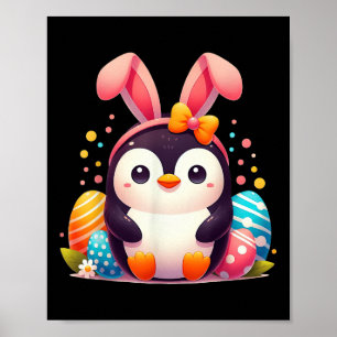 Póster Chicas de niños del Penguin Bunny Easter Day