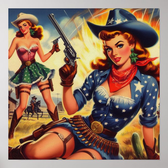 Póster Chicas de países occidentales retro (Frente)