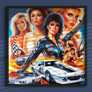 Póster chicas de Race Action de los años 80