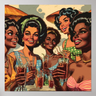 Póster Chicas de Retro Cocktail Fiesta