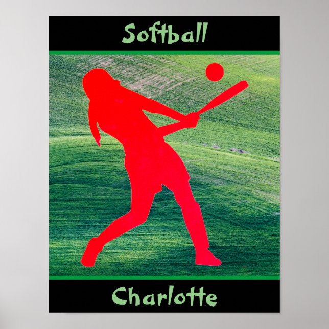 Póster Chicas de Softball se lanzan sobre el verde (Frente)