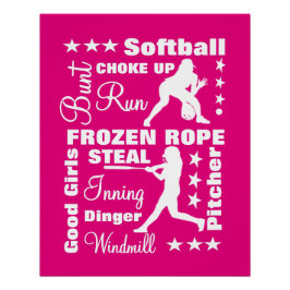 Póster Chicas de Softball Sports Terminoligy Words Typogr