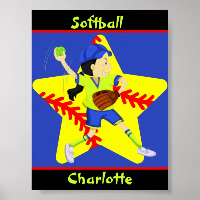 Póster Chicas de Softbol Star Pitcher Personalizado (Frente)