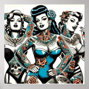 Póster Chicas de tatuajes de época