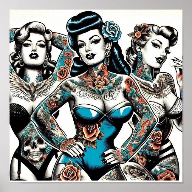 Póster Chicas de tatuajes de época (Frente)