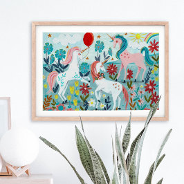 Póster Chicas de unicornio adorables del arco iris