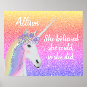 Póster Chicas de unicornio Purpurina arcoiris personaliza