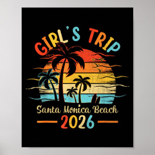 Póster Chicas del atardecer vintage de la palmera de la p