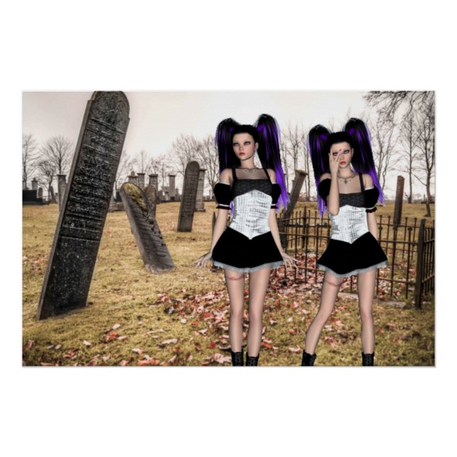 Póster Chicas del Gótico gemelo de Halloween en el cement (Anverso)