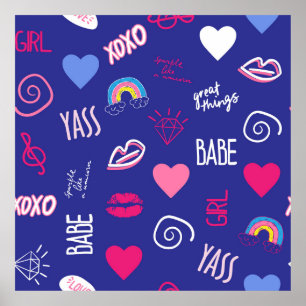 Póster chicas diseñan un patrón sin fisuras con eslogan. 