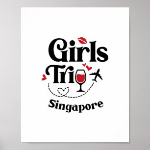 Póster Chicas Divertidas Viaje Vino Singapur Vacaciones
