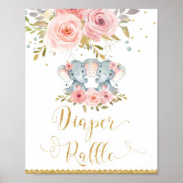 Póster Chicas elefantes gemelos Baby Shower Diaper Raffle
