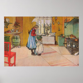 Póster Chicas en la cocina (arte sueco clásico)