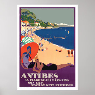 Póster Chicas en la playa de Antibes, Francia, Riviera fr