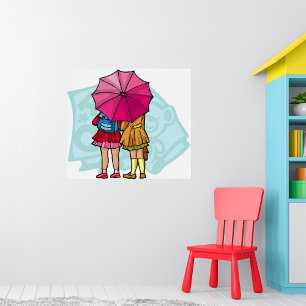 Póster Chicas Escolares Bajo Un Poster Paraguas