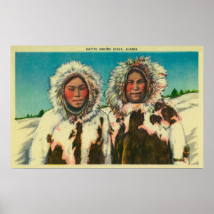 Póster Chicas esquimales nativos en el estado de Alaska