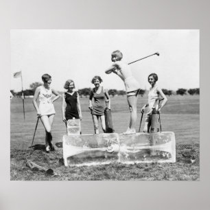 Póster Chicas Flapper Jugando Golf, 1926. Foto Antigua