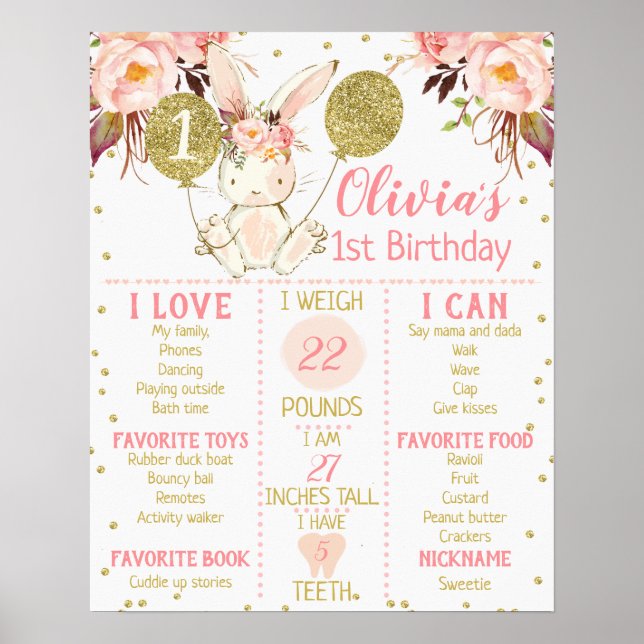 Póster Chicas Floral Bunny Primer Poster de Nacimiento (Frente)