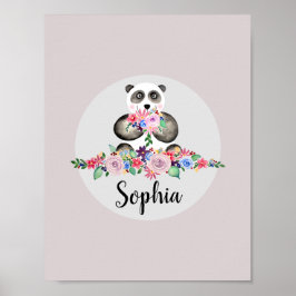 Póster Chicas Flores Hermosas Acuarela Panda y Nombre