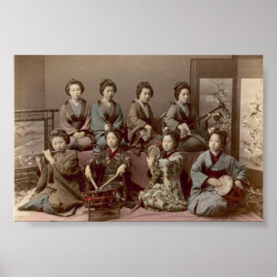 Póster Chicas Geisha tocando instrumentos musicales