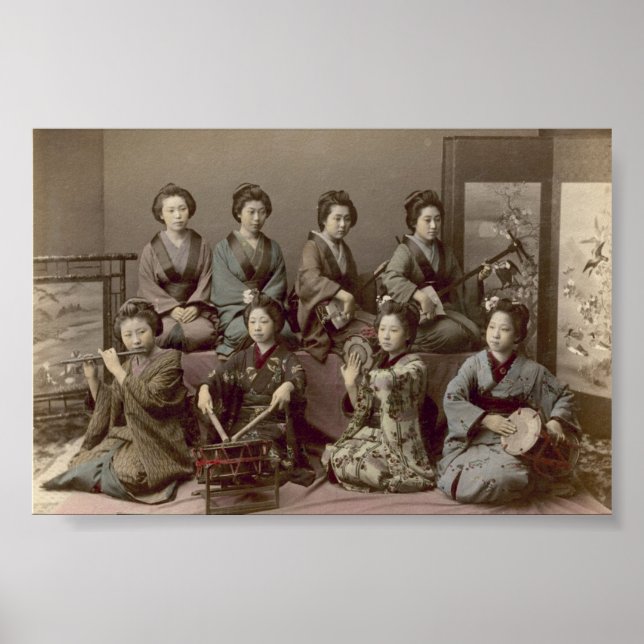 Póster Chicas Geisha tocando instrumentos musicales (Frente)