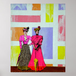Póster Chicas Gibson en un patrón mondriano