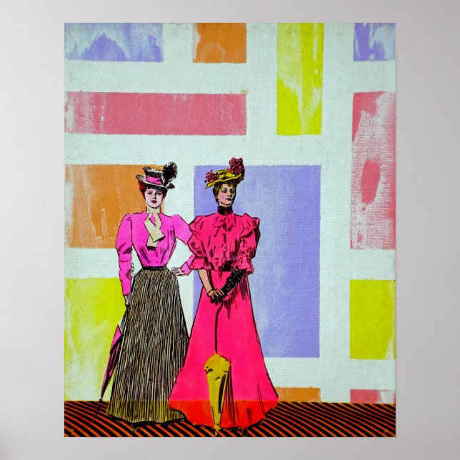 Póster Chicas Gibson en un patrón mondriano (Frente)