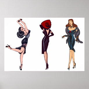 Póster Chicas Glamurosas Antiguas Glamour Retro Morena Pi