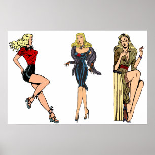 Póster Chicas Glamurosas Vintage Retro Rubias Pinups
