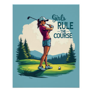 Póster Chicas gobiernan el Ilustracion de golf Retro