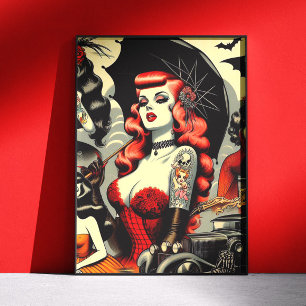 Póster Chicas góticas tatuadas lindas retro