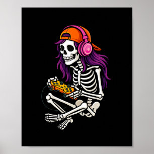 Póster Chicas Halloween Esqueleto Jugadora Video Juegos C
