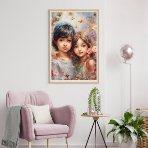 Póster Chicas Hermosas con Flores Poster