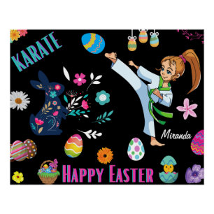 Póster Chicas Karate Feliz Pascua Decorativa