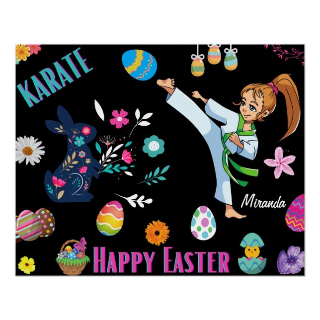 Póster Chicas Karate Feliz Pascua Decorativa (Anverso)