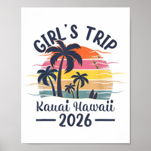 Póster Chicas Kauai Hawaii Viaje a la Playa Vintage